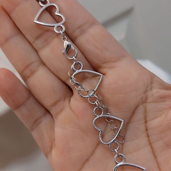 Butterfly Pendant with Linked Open Heart Silver Tone Necklace - Picture 5 of 6